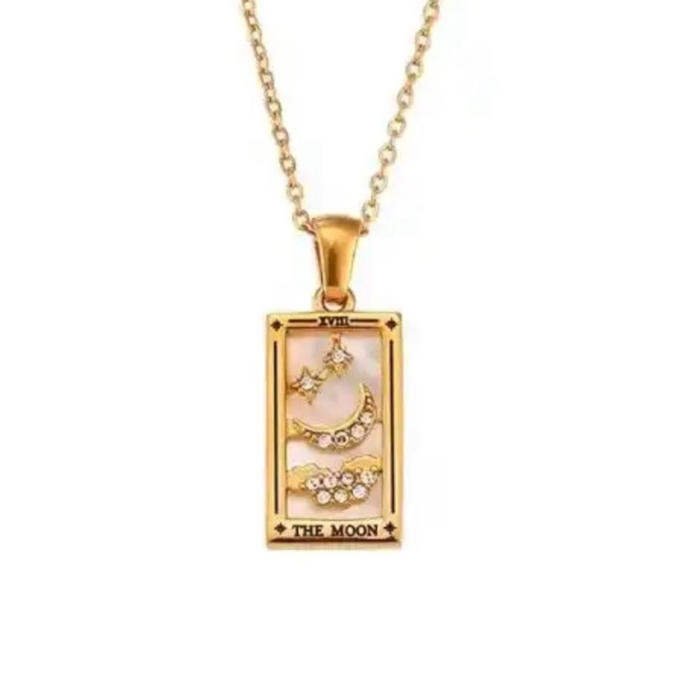 Dainty Gold Tarot Card Necklace | The Moon, 18k Gold Plate, 316L Stainless Steel